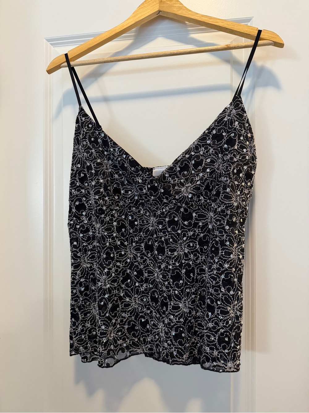 Newport News Black Mesh Sequin Y2K Camisole